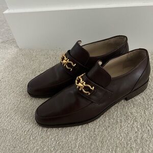 Vintage Barbara Dossi Italian Leather Loafers Gold Chain Bit | Made in Italy